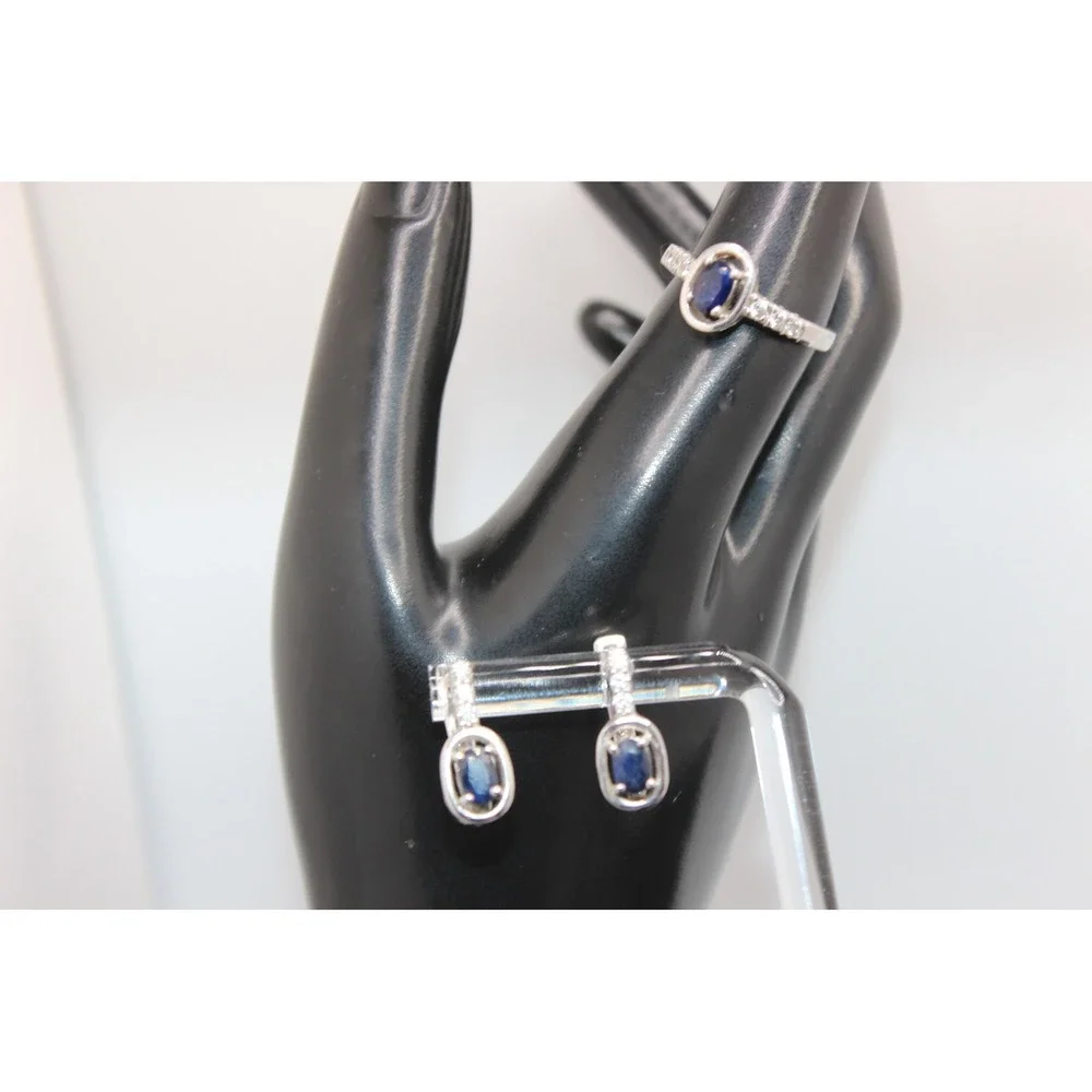 925 Sterling Silver Sapphire Ring and Earrings Set Blue Stone Jewelry